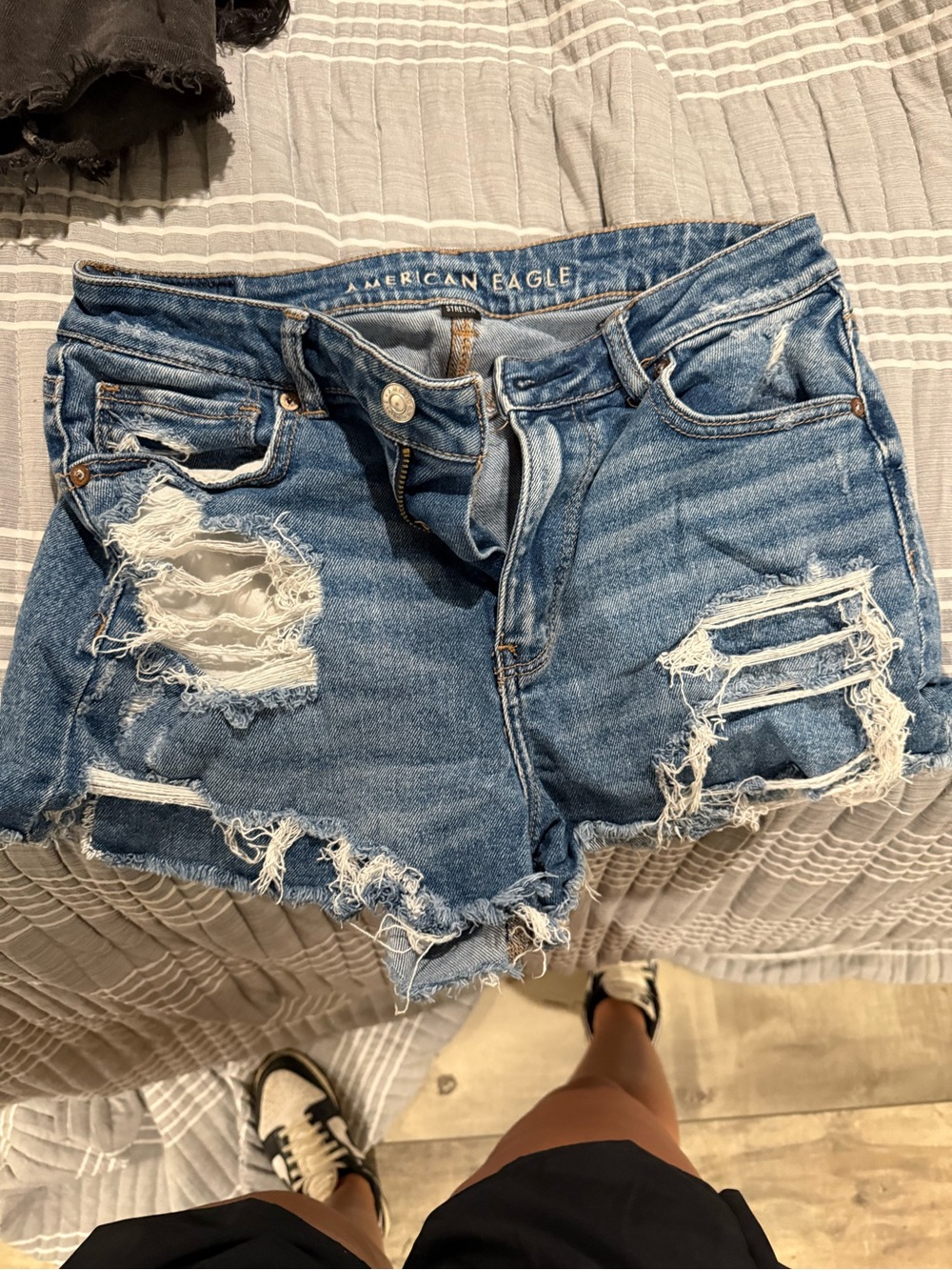 American Eagle Outfitters Women's Distressed Blue Denim Shorts